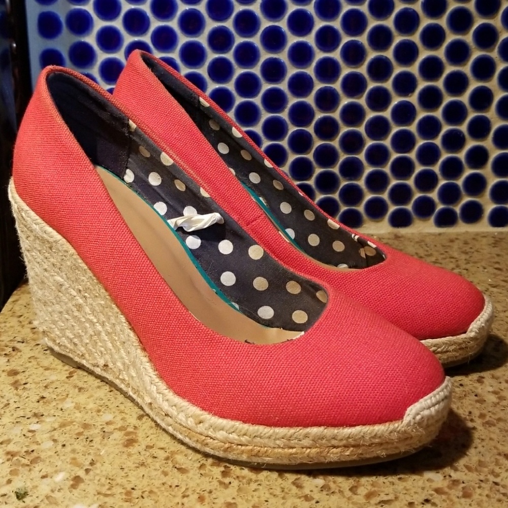 Bright red espadrille wedges
